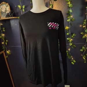 Black Long-Sleeve Graphic Tee with Pink Accent